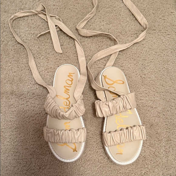 Sam Edelman Beige Ruffle Strap Sandals - Picture 1 of 2